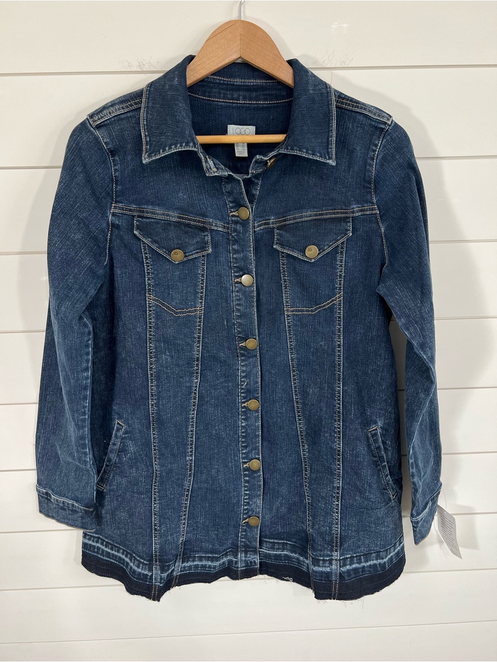 LOGO Lori Goldstein Denim Jacket Womens Size 10 Dark Wash Button Front NWOT - Picture 4 of 12